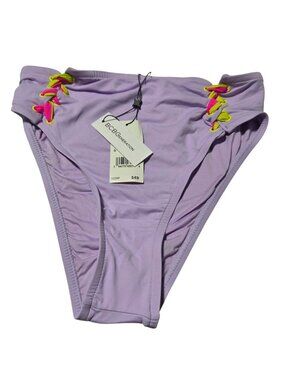 BCBGeneration Lavender Bikini Bottoms Size Small Purple Yellow Side Lace Up Swim